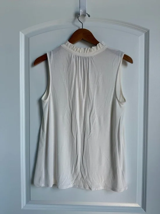 LOFT Ivory Ruffle Neck Shell - Picture 3 of 7
